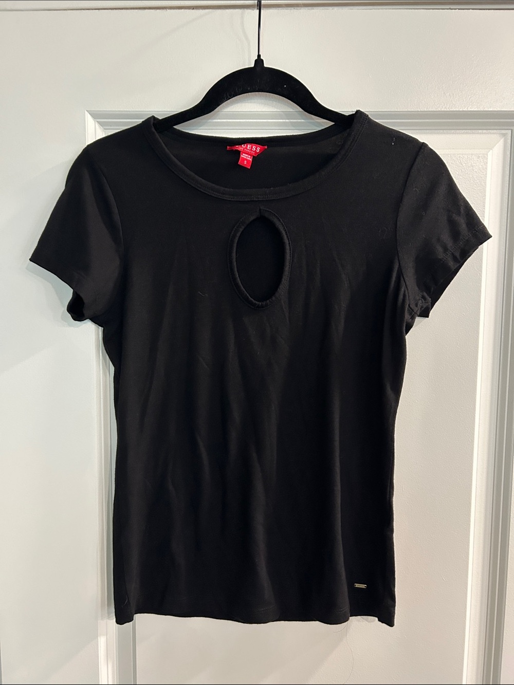 Guess Black Short Sleeve Keyhole Tee